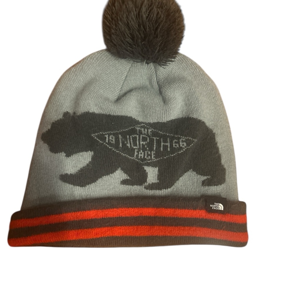 The North Face Kids' Gray and Black Bear Pom Hat